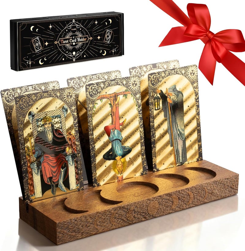 Yncotte Tarot Card Holder, Walnut Wood Stand with Moon Phases Witchy Gifts for Women, Easy Carry Tarot Gifts for Waite Oracle Lenormand Cards Daily Draw Display Meditation Wiccan Altar Decor Supplies - Image 1